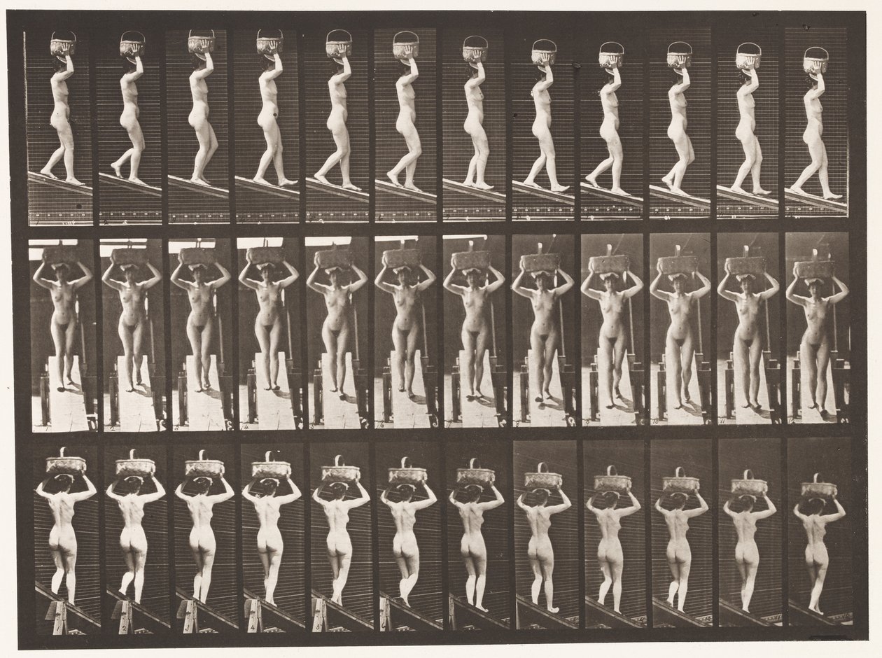 Tafel 124. Abstieg, 20-Pfund-Korb auf dem Kopf, erhobene Hände von Eadweard Muybridge