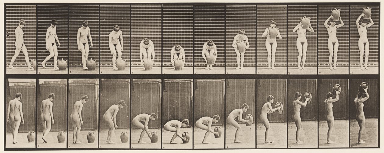 Tafel 224. Bücken und Wasserkrug auf den Kopf heben von Eadweard Muybridge