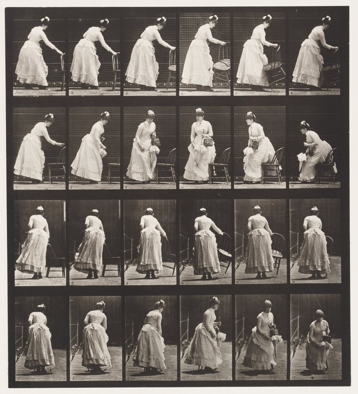 Platte 243. Stuhl platzieren, Sitzen und Fächern von Eadweard Muybridge