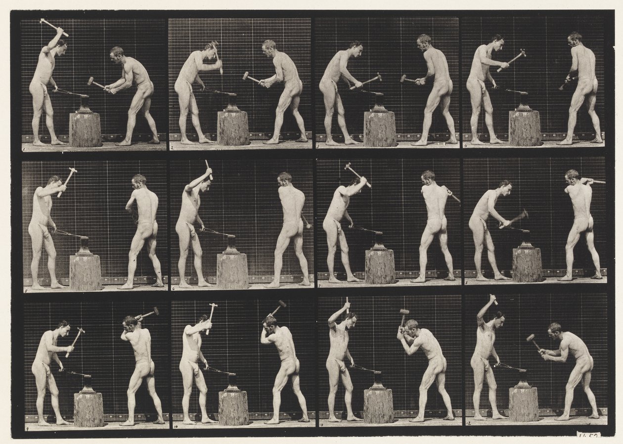 Tafel 374. Schmiede, zwei Modelle, Hämmern auf dem Amboss von Eadweard Muybridge