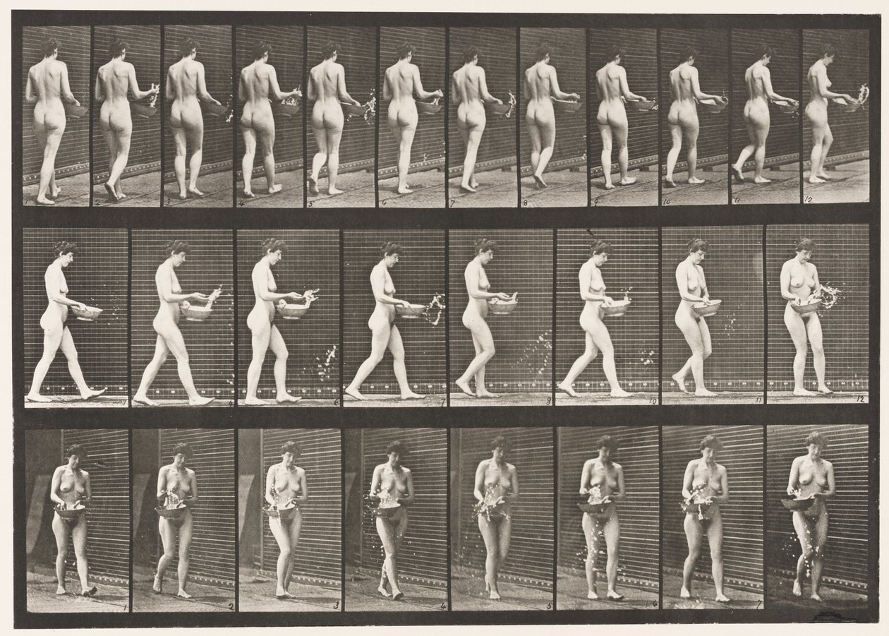 Tafel 43. Gehen, Wasser aus einer Schale spritzen, sich umdrehen von Eadweard Muybridge