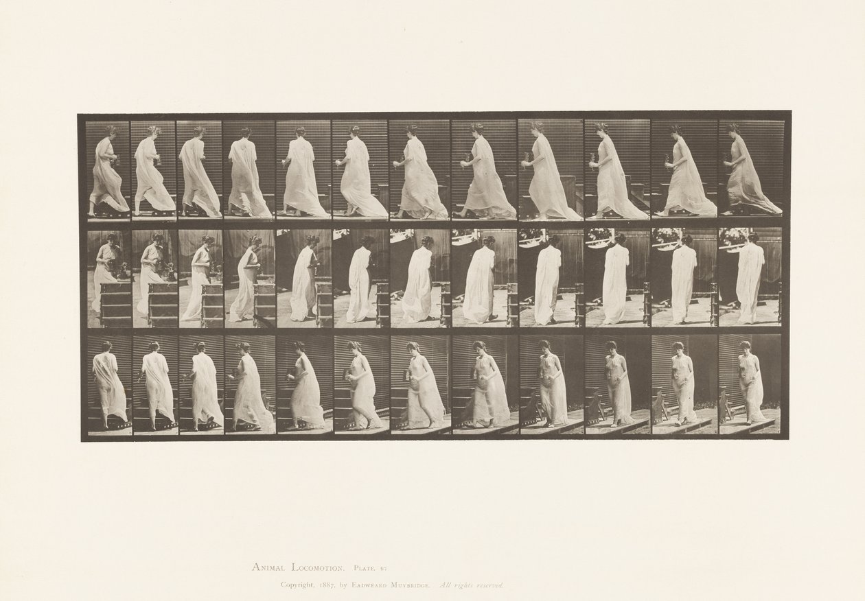 Tafel 97. Drehen zum Treppensteigen, mit Krug und Becher in den Händen von Eadweard Muybridge