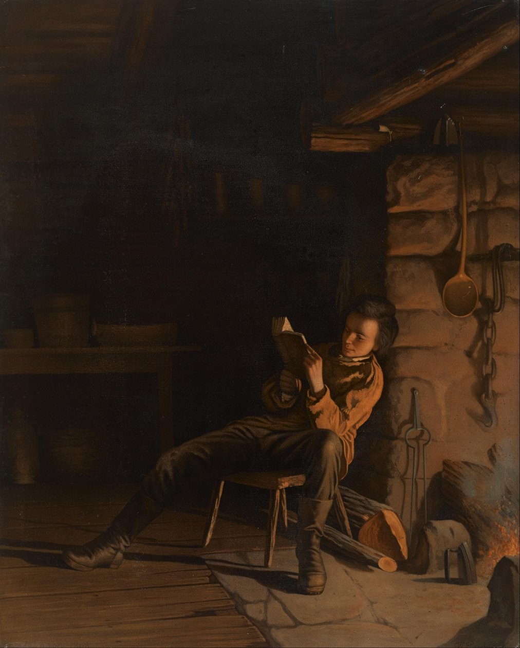 Die Jugend von Lincoln. (Ein Abend in der Blockhütte.) von Eastman Johnson