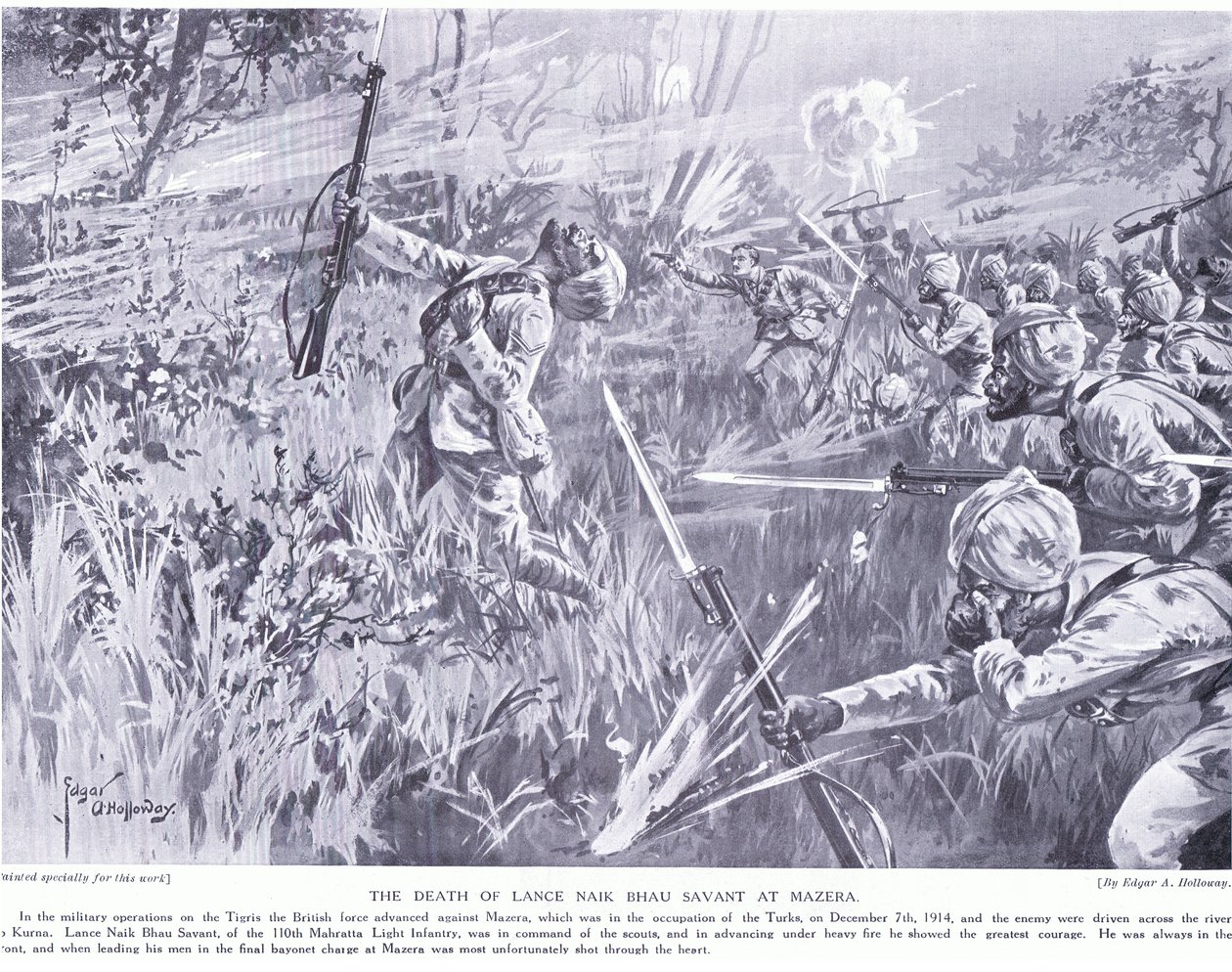 Der Tod von Lance Nak Bhau Savant bei Mazera am Tigris, Dezember 1914 von Edgar Alfred Holloway