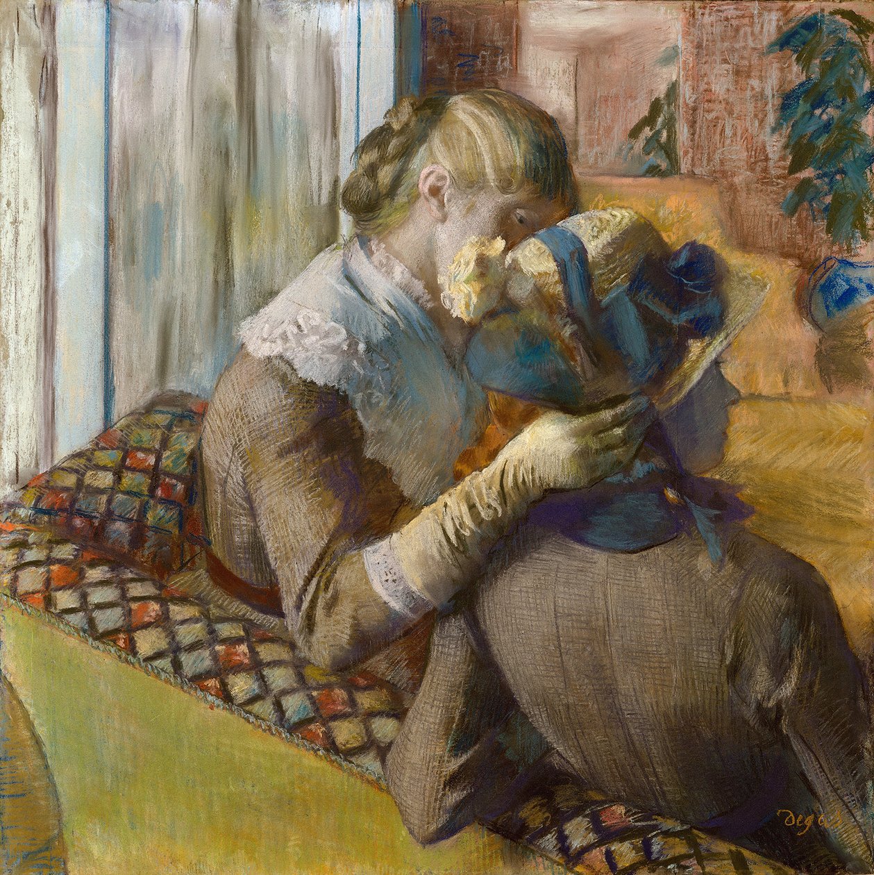 Beim Modisten. Ein Kunde probiert einen Hut von Edgar Degas