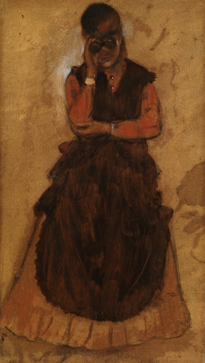 Mädchen schaut durch Opernglas von Edgar Degas