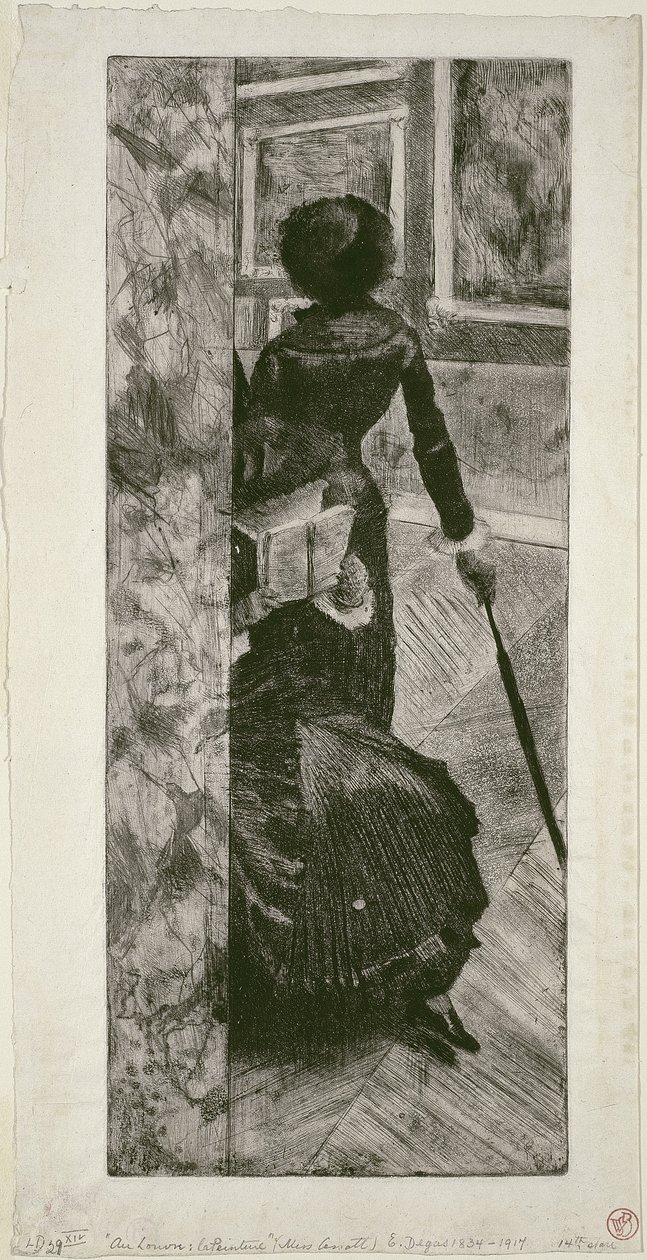 Mary Cassatt in der Gemäldegalerie im Louvre von Edgar Degas