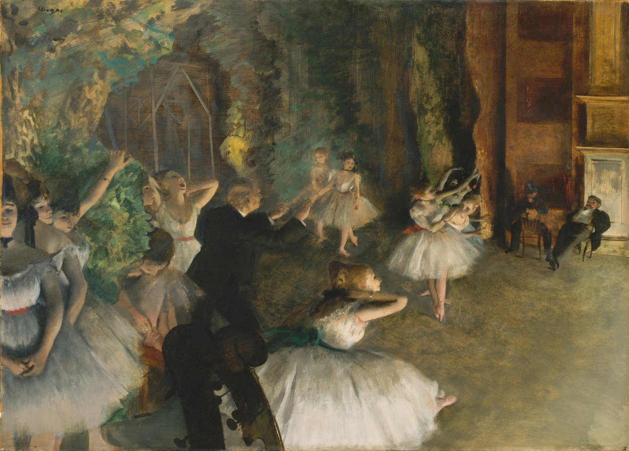 Die Probe des Balletts auf der Bühne, ca. 1878-79 von Edgar Degas