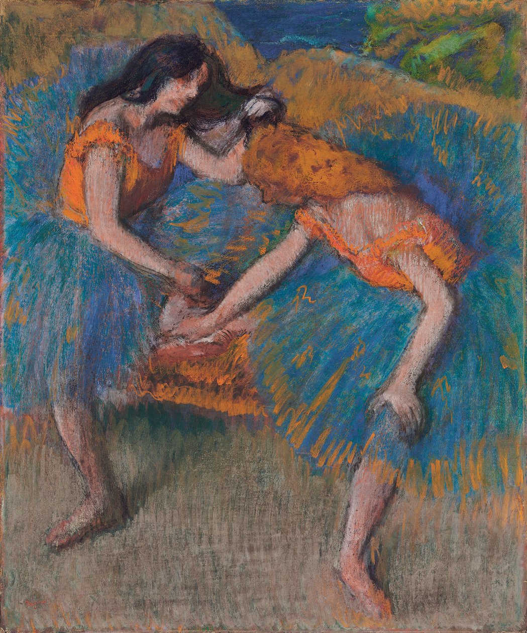 Zwei Tänzerinnen mit gelben Korsagen, ca. 1902 von Edgar Degas