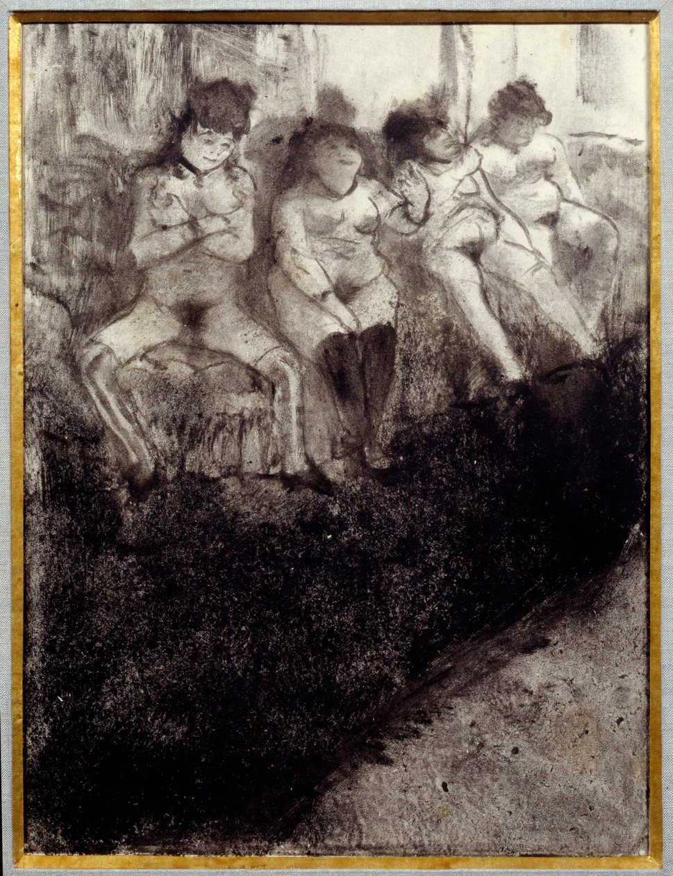 Warten Zweite Version. Es gibt Prostituierte, die in einem Bordell auf Kunden warten. von Edgar Degas