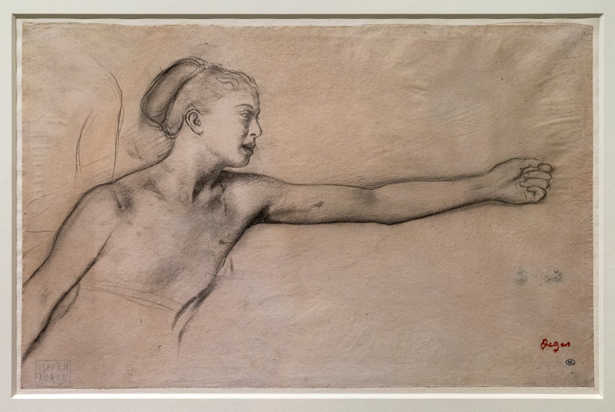Junge spartanische Mädchen (Studie für „Kleine spartanische Mädchen provozieren Jungen“). Um 1860-1862. Schwarzer Bleistift, Graphit, Mischtechnik auf Transparentpapier. von Edgar Degas