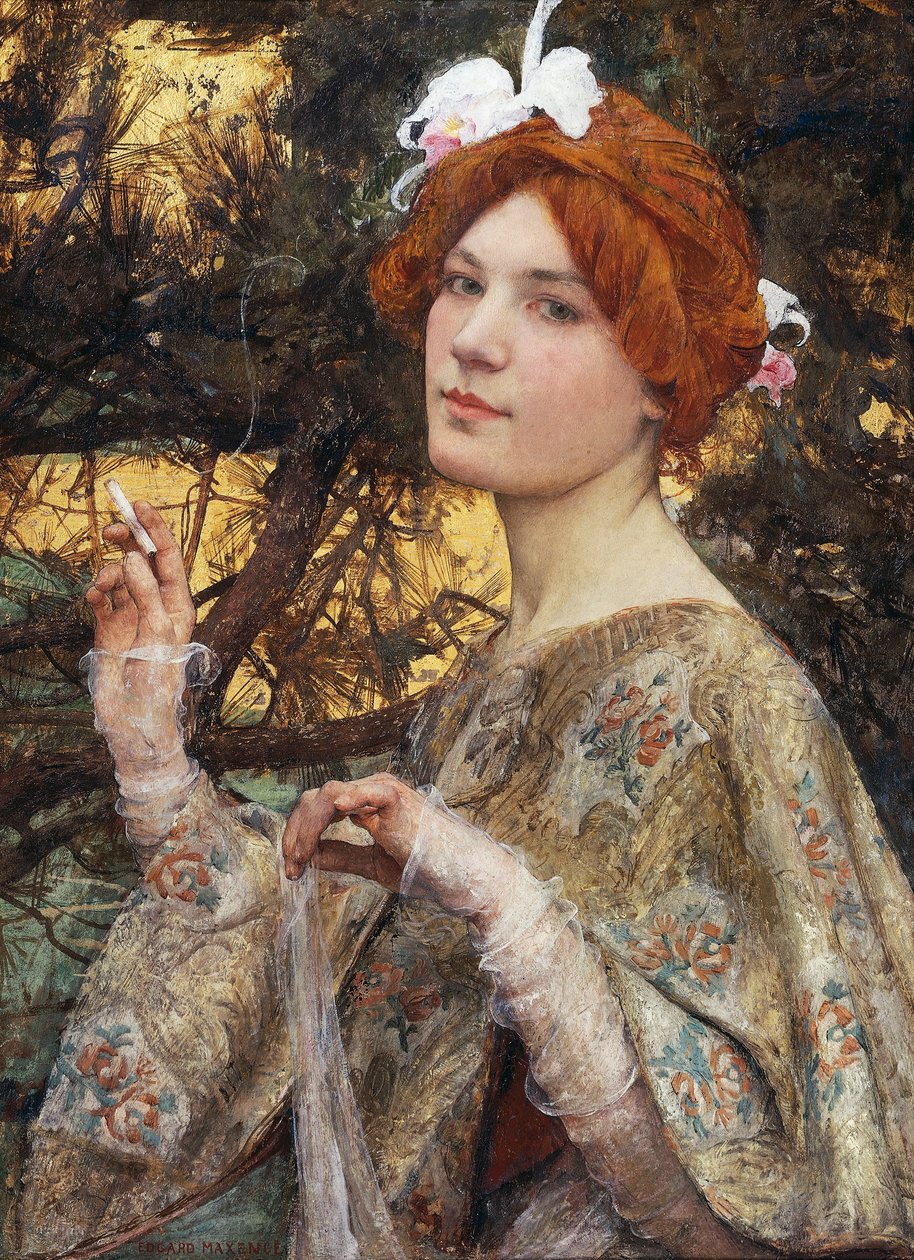 Dame mit Orchidee von Edgar Maxence