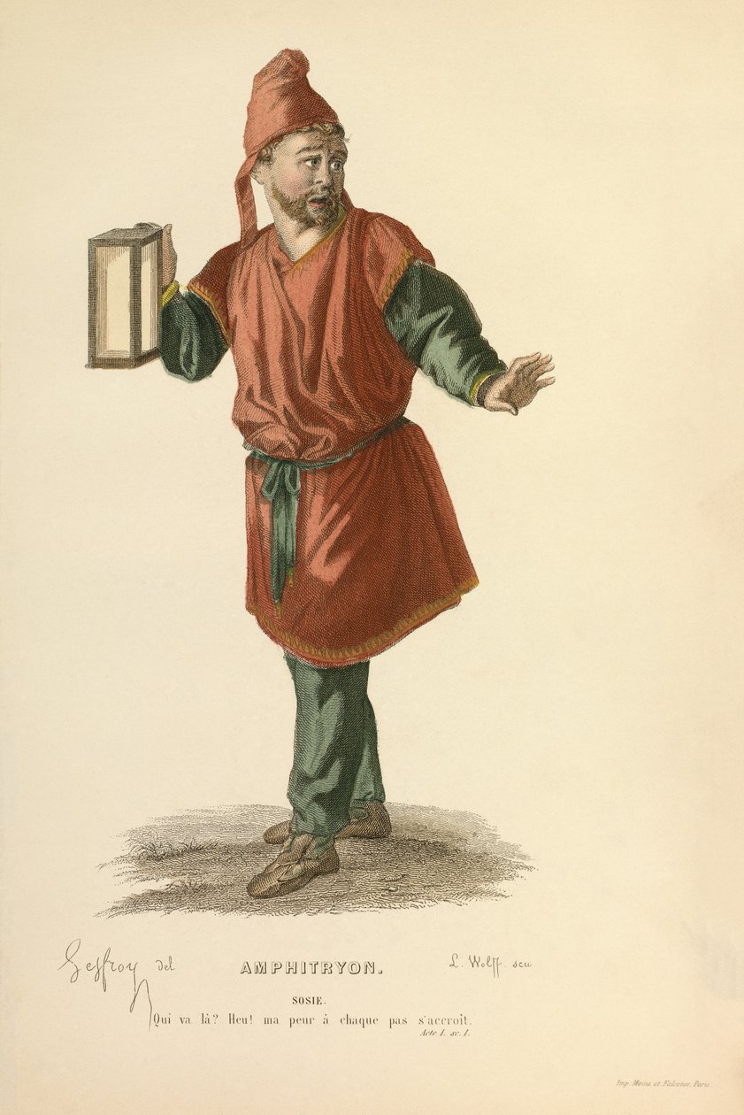 Kostüm für die Rolle des Sosie, um 1868 (Gravur) von Edmond Aime Florentin Geffroy
