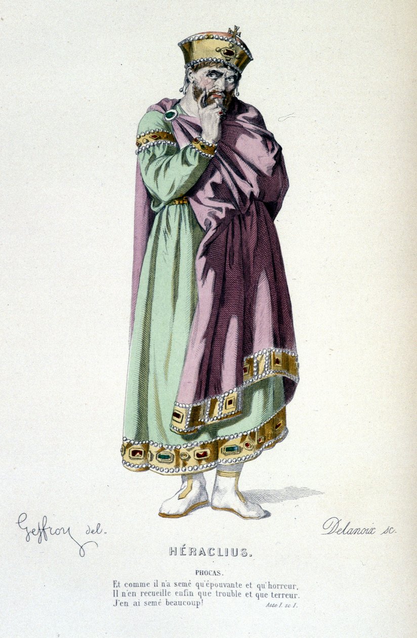 Die Figur des Phocas in der Tragödie Heraclius - Vollständiges Theater: (Sammlung von Stücken von Corneille) Zeichnung von Geffroy, Gravur von Delanoix - ed. Laplace, Sanchez et Cie, Paris 1884 von Edmond Aime Florentin Geffroy