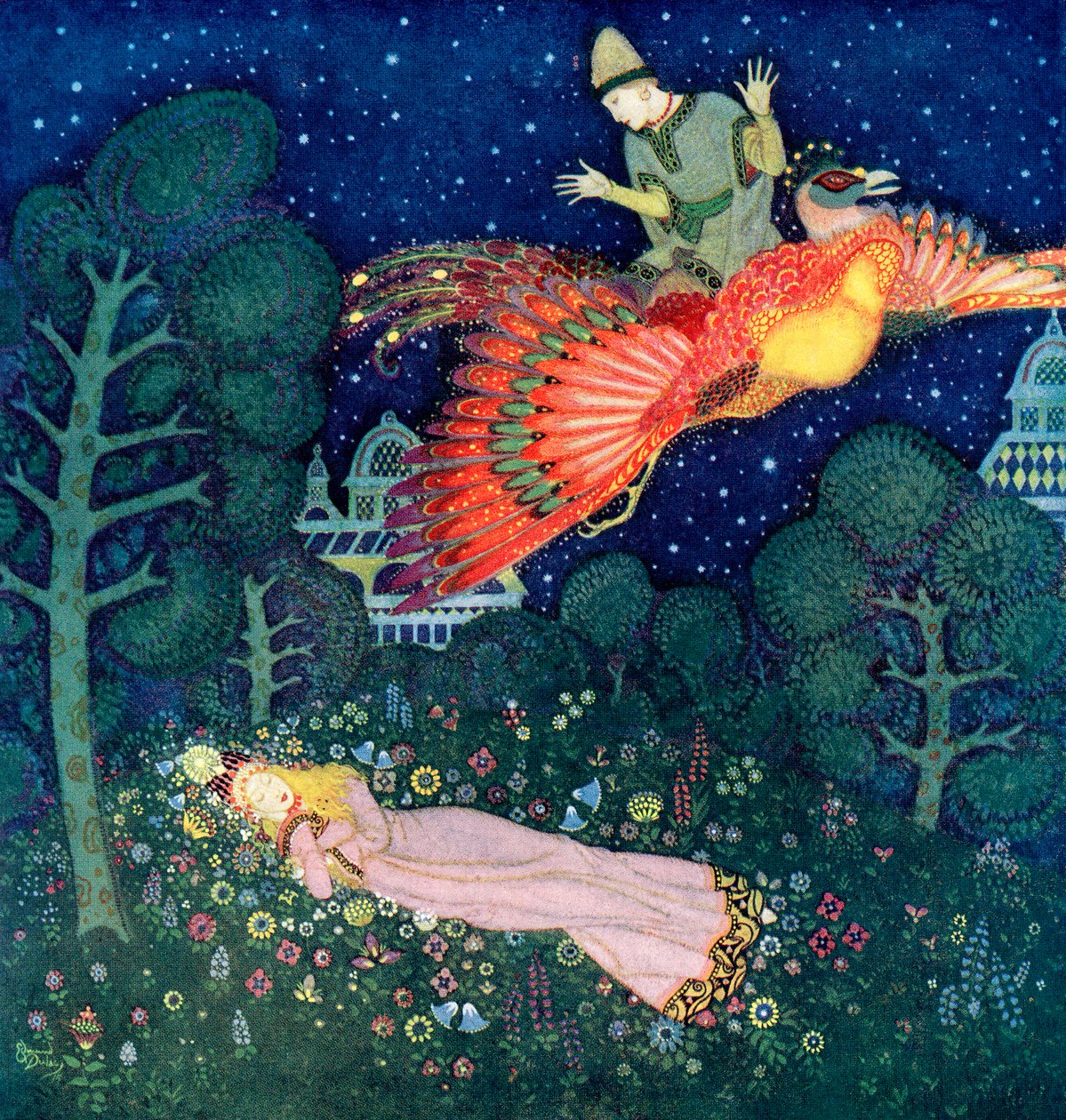 Illustration für das russische Märchen Feuervogel von Edmund Dulac