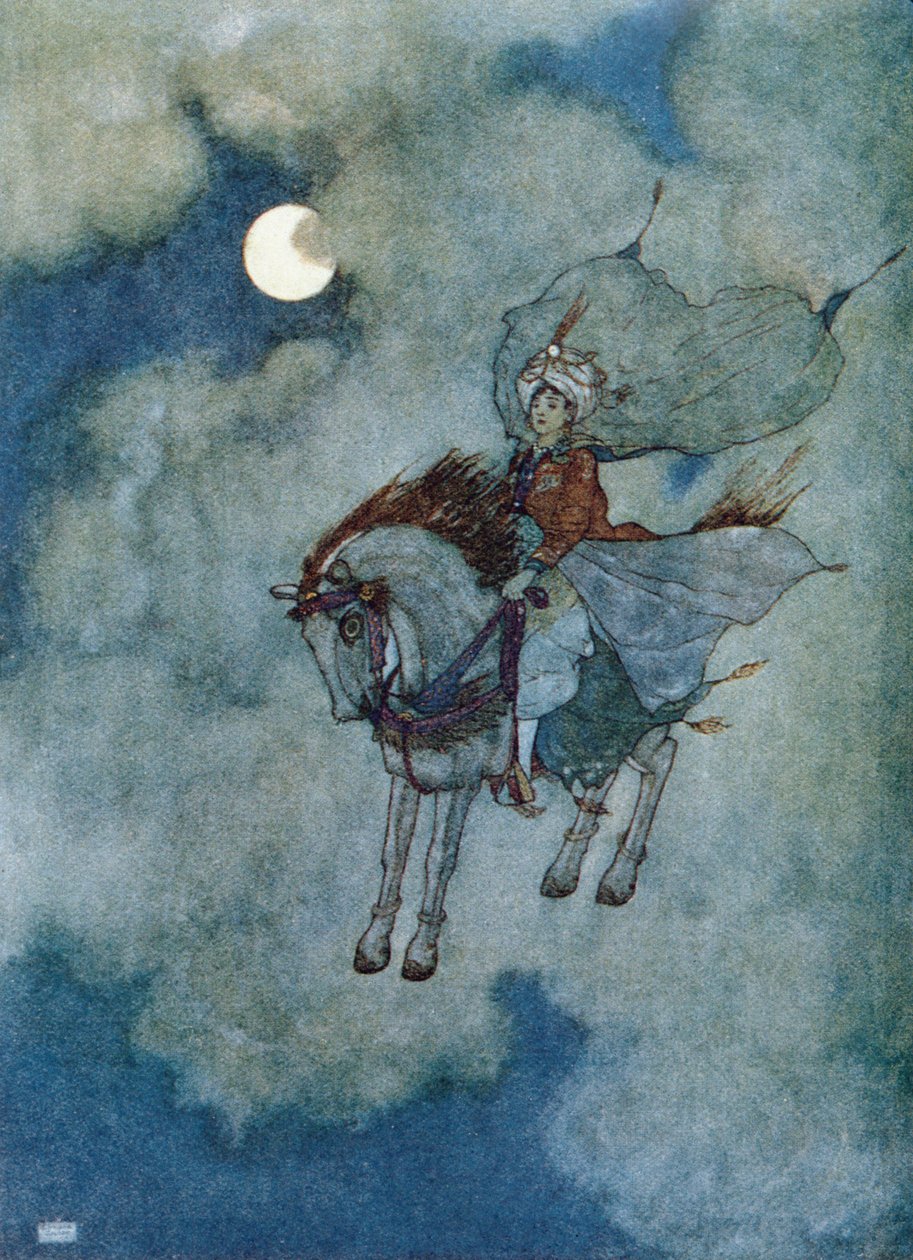Das fliegende Pferd, Illustration zur Geschichte des verzauberten Pferdes aus den 
