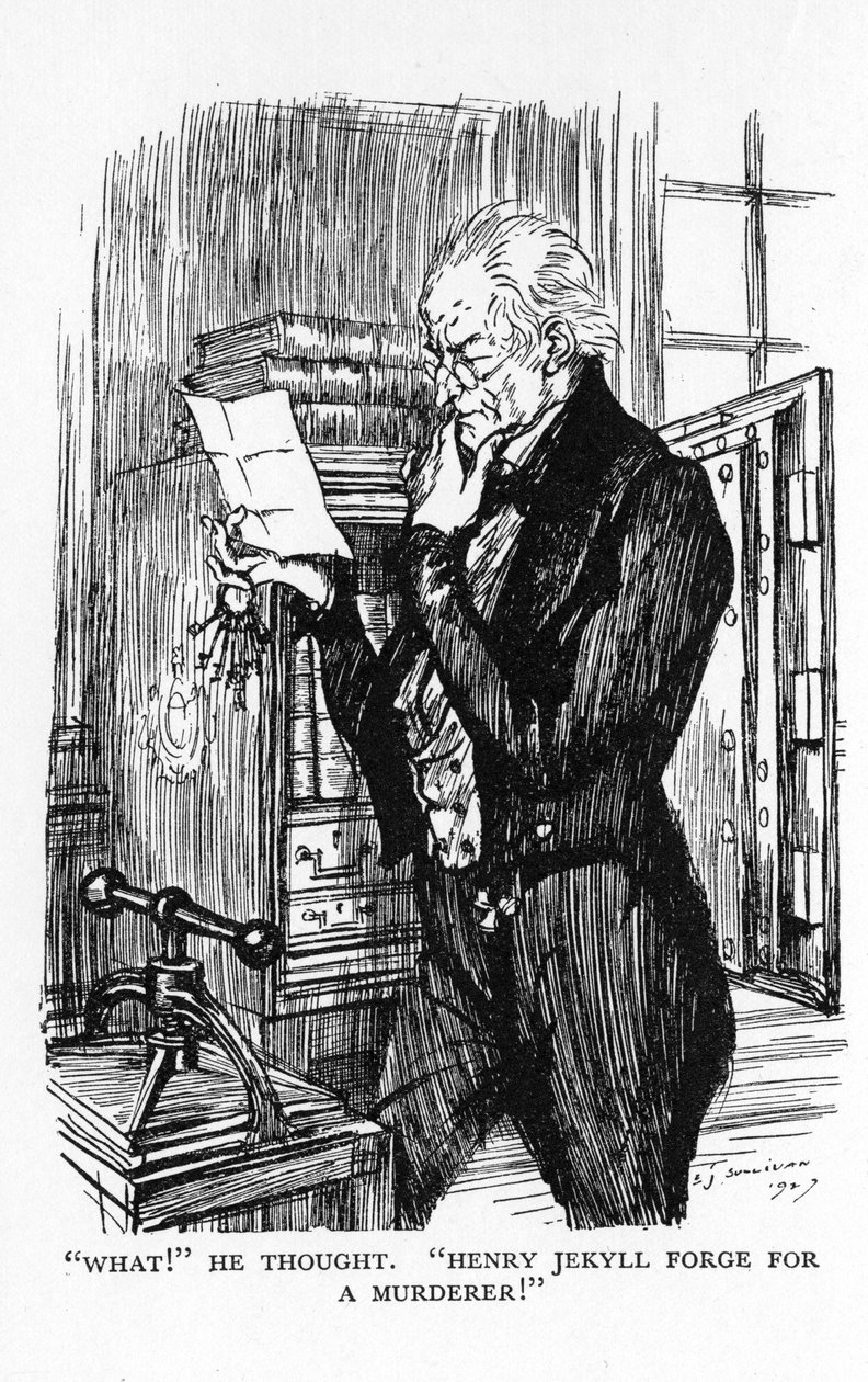 Szene aus Der seltsame Fall des Dr. Jekyll und Mr. Hyde von Robert Louis Stevenson, 1927 von Edmund Joseph Sullivan