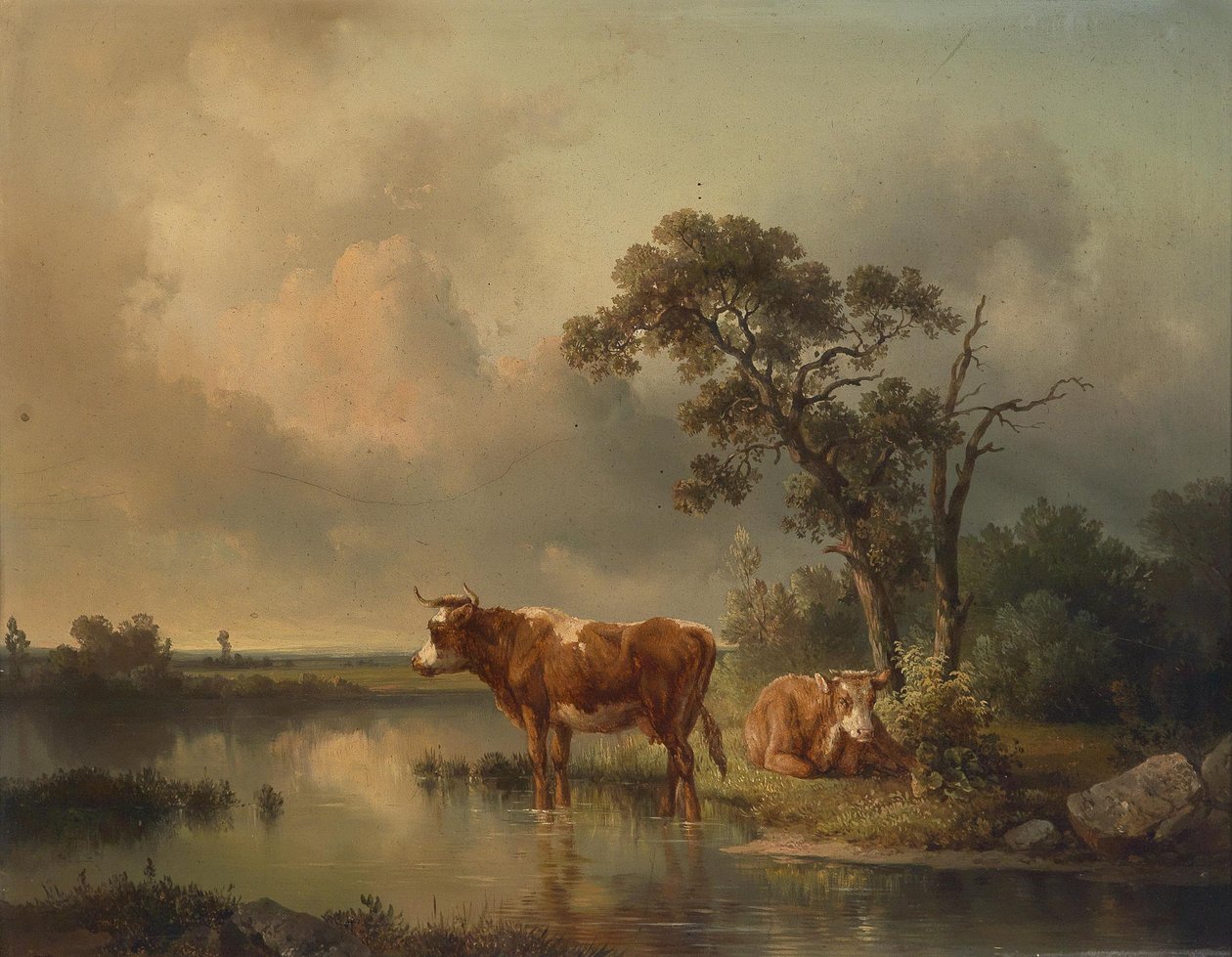 Edmund Mahlknecht Rastende Kühe am Weiher 1854 von Edmund Mahlknecht