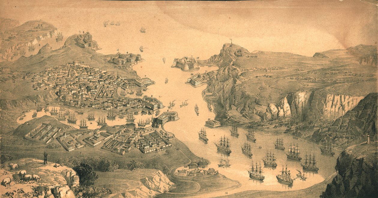 Die Stadt, Festungen und Häfen von Sewastopol, 1854 von Edmund Walker
