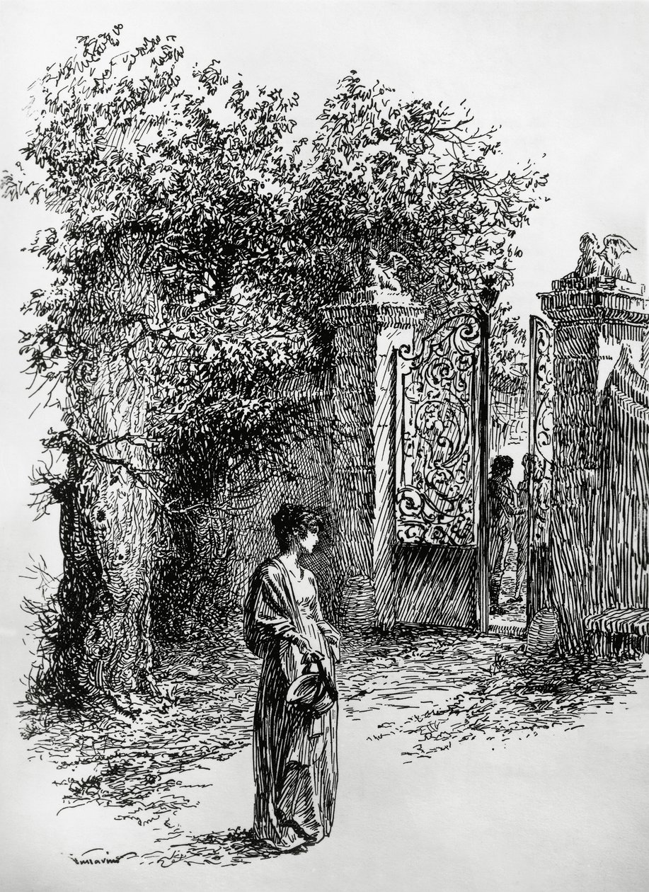 Frau vor einem Tor, Illustration für Der Sturm, Satet, Turin von Edoardo Calandra