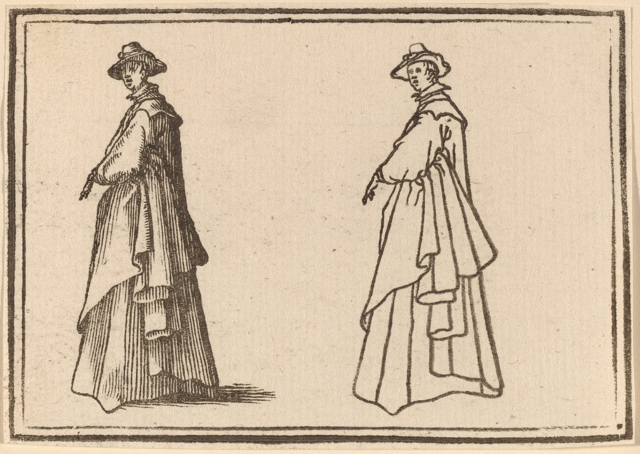 Stehende Frau in einem großen Mantel von Edouard Eckman after Jacques Callot