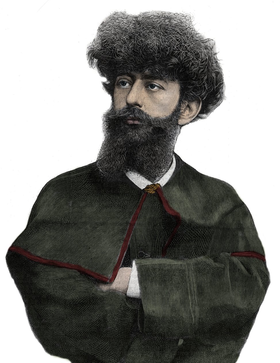 Der Sar Merodack Josephin Peladan, Pseudonym von Josephin Peladan (1858-1918), französischer Schriftsteller und Okkultist - Gravur von Navellier in „The Illustrous Journal“ von 1892 von Edouard Felicien Eugene Navellier