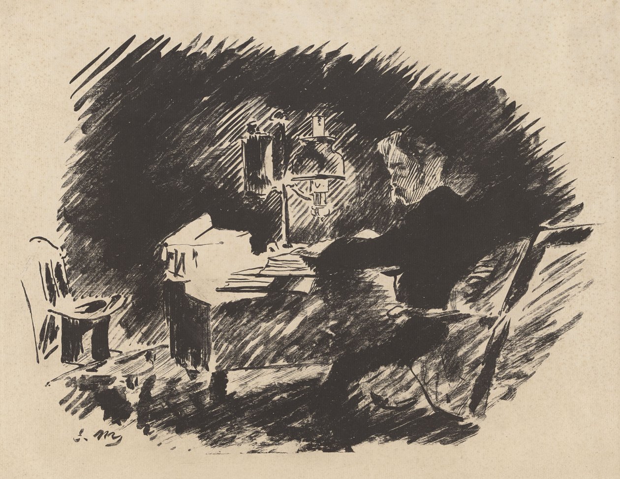 Unter der Lampe, aus Stéphane Mallarmés Übersetzung von Edgar Allan Poes „Der Rabe“ von Édouard Manet