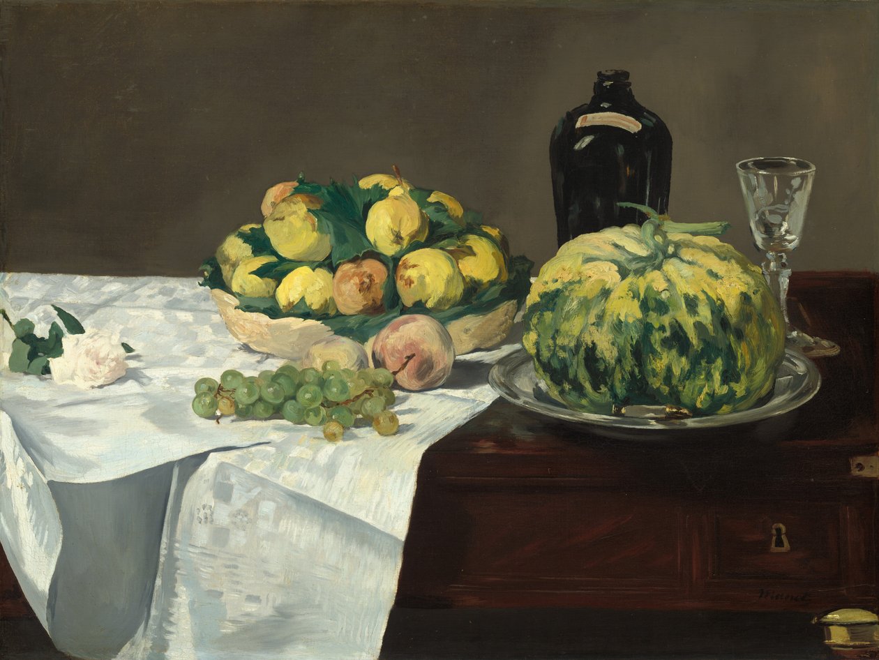 Stillleben mit Melone und Pfirsichen, um 1866 von Édouard Manet