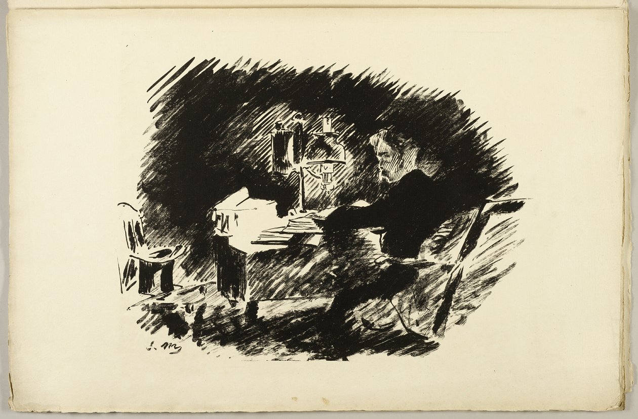 Unter der Lampe ("Es war einmal ein düsteres Mitternacht..."), aus Der Rabe (Le Corbeau) von Édouard Manet