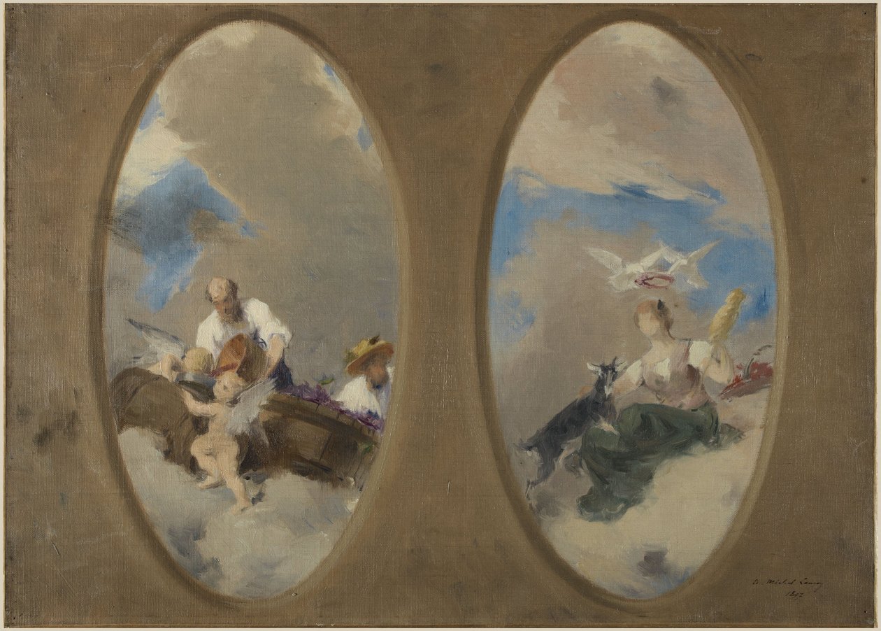 Skizze für das Rathaus von Suresnes: Allegorie des Weins - Chevrière aux colombes (Decken) von Edouard Michel Lancon