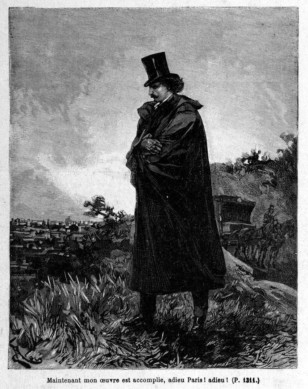 Edmond Dantes, der Graf von Monte-Cristo verlässt Paris - Gravur von Riou, in „Der Graf von Monte-Cristo“ von Alexandre Dumas, Rouff & Cie von Edouard Riou