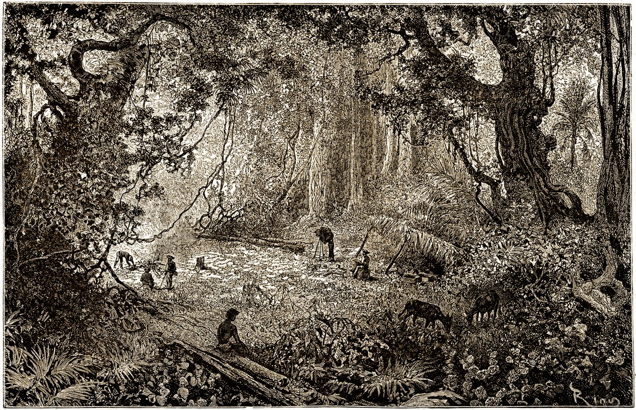 Installation eines Forscherlagers in Guatemala (1882) von Edouard Riou