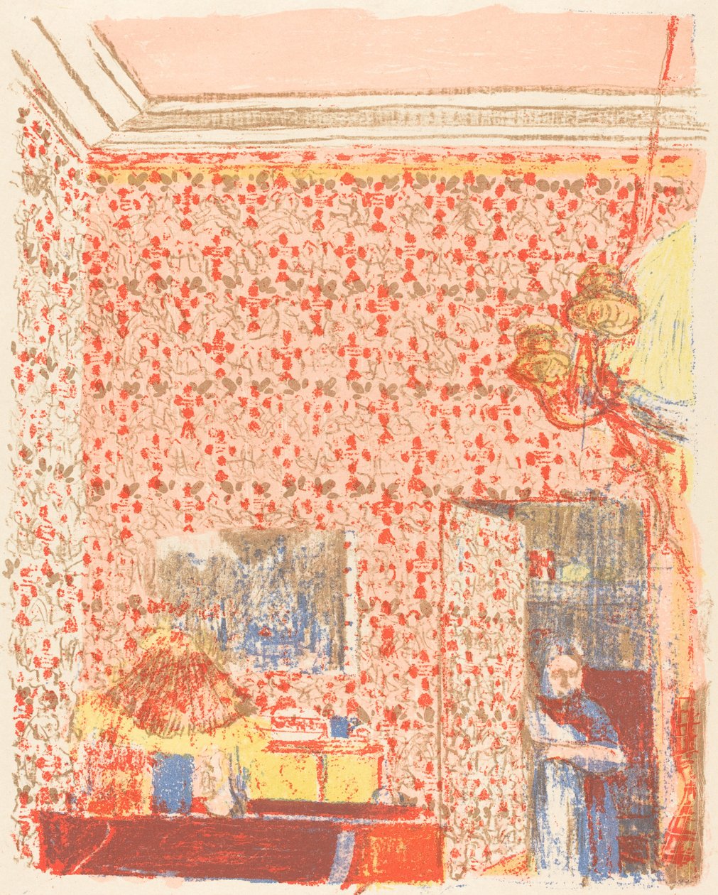 Interieur mit rosa Tapete I (Intérieur aux tentures roses I) von Edouard Vuillard