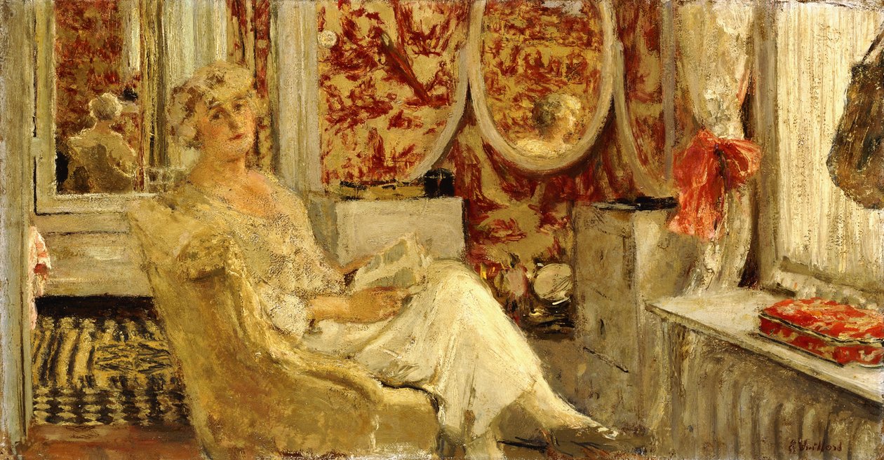 Lucy Hessel im Boudoir auf dem Cezanne-Anwesen, Vaucresson, 1924 von Edouard Vuillard