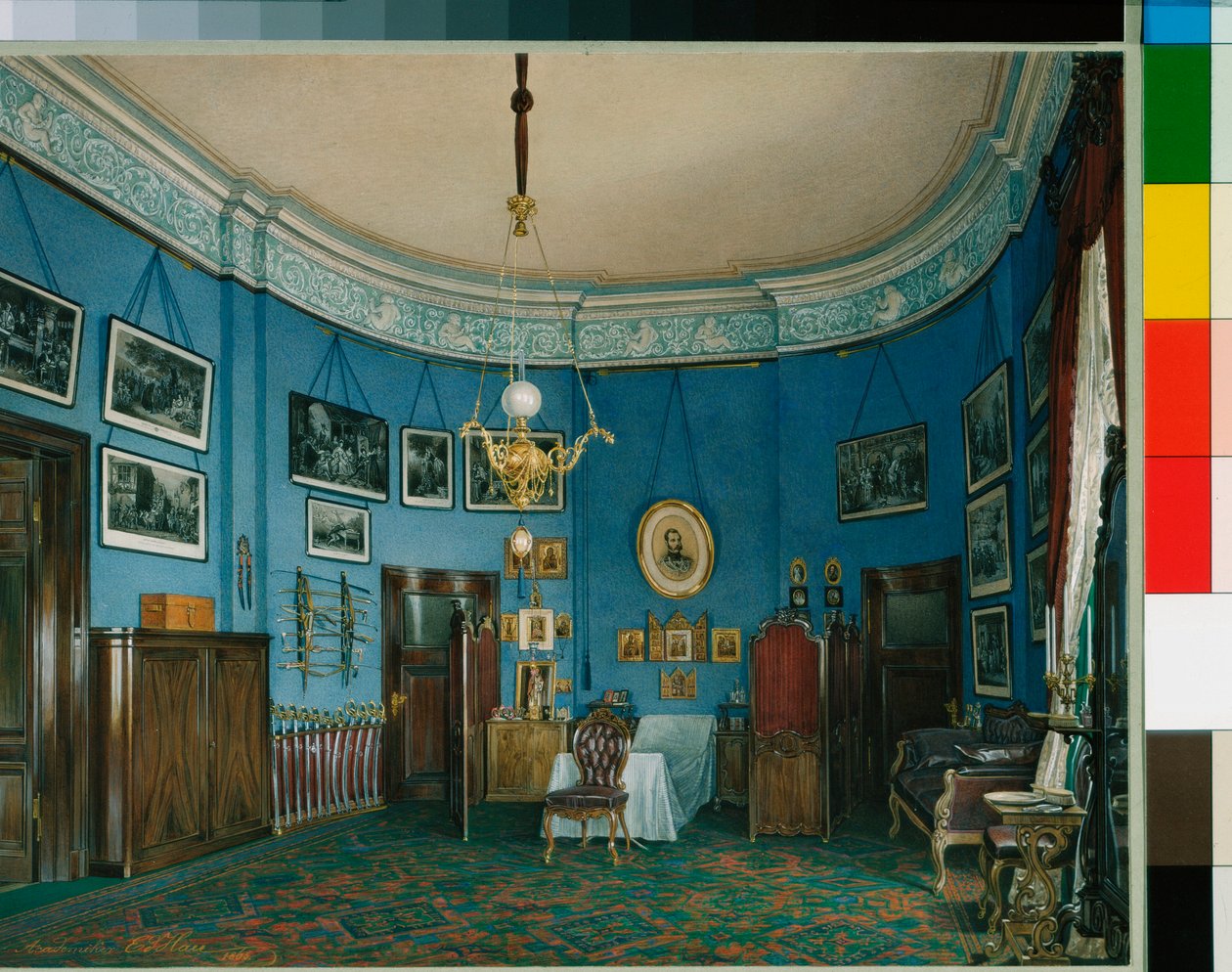 Interieurs des Winterpalastes - Das Schlafzimmer des Kronprinzen Nikolaj Alexandrowitsch von Eduard Hau
