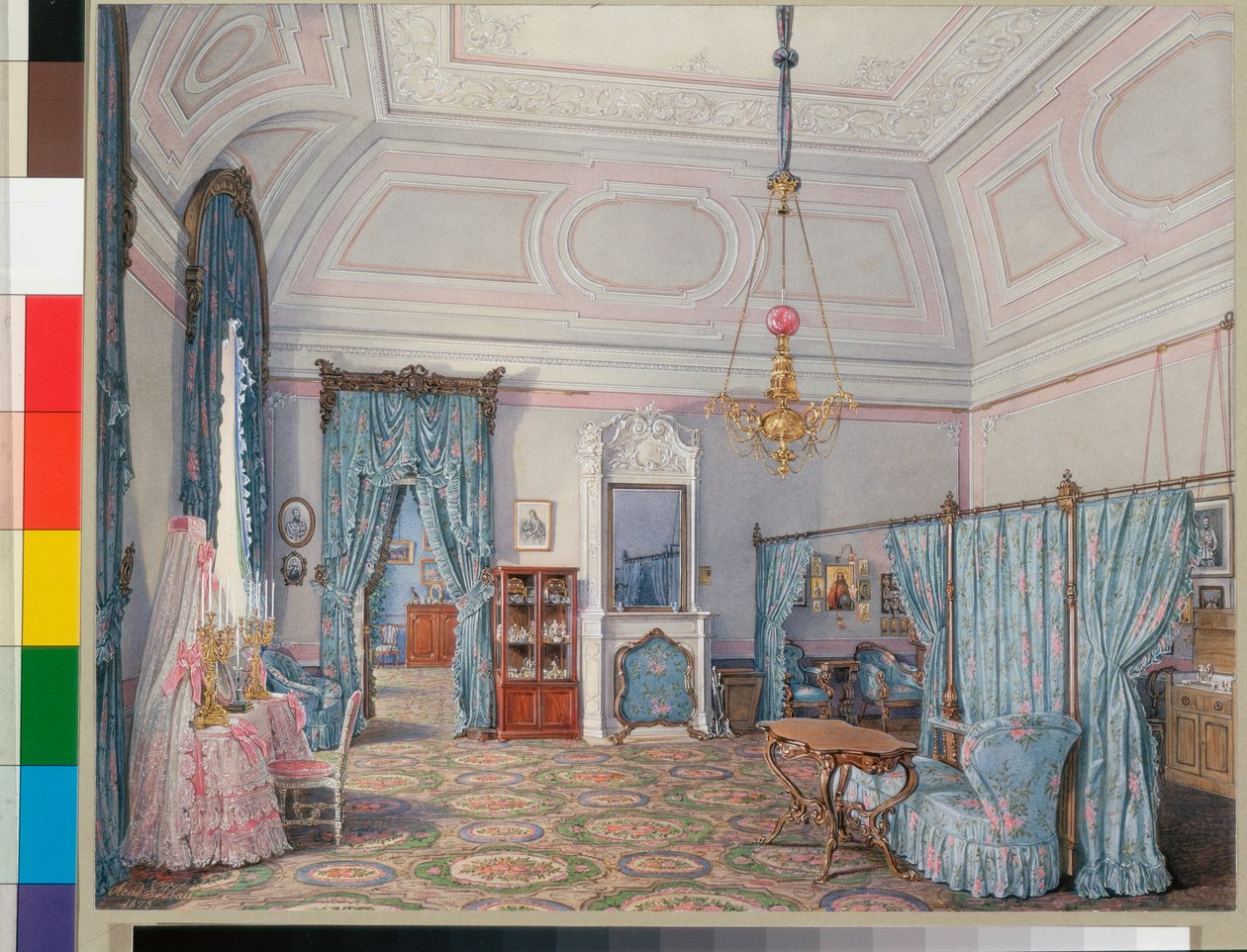Interieurs des Winterpalastes - Das Schlafzimmer der Großfürstin Maria Alexandrowna von Eduard Hau