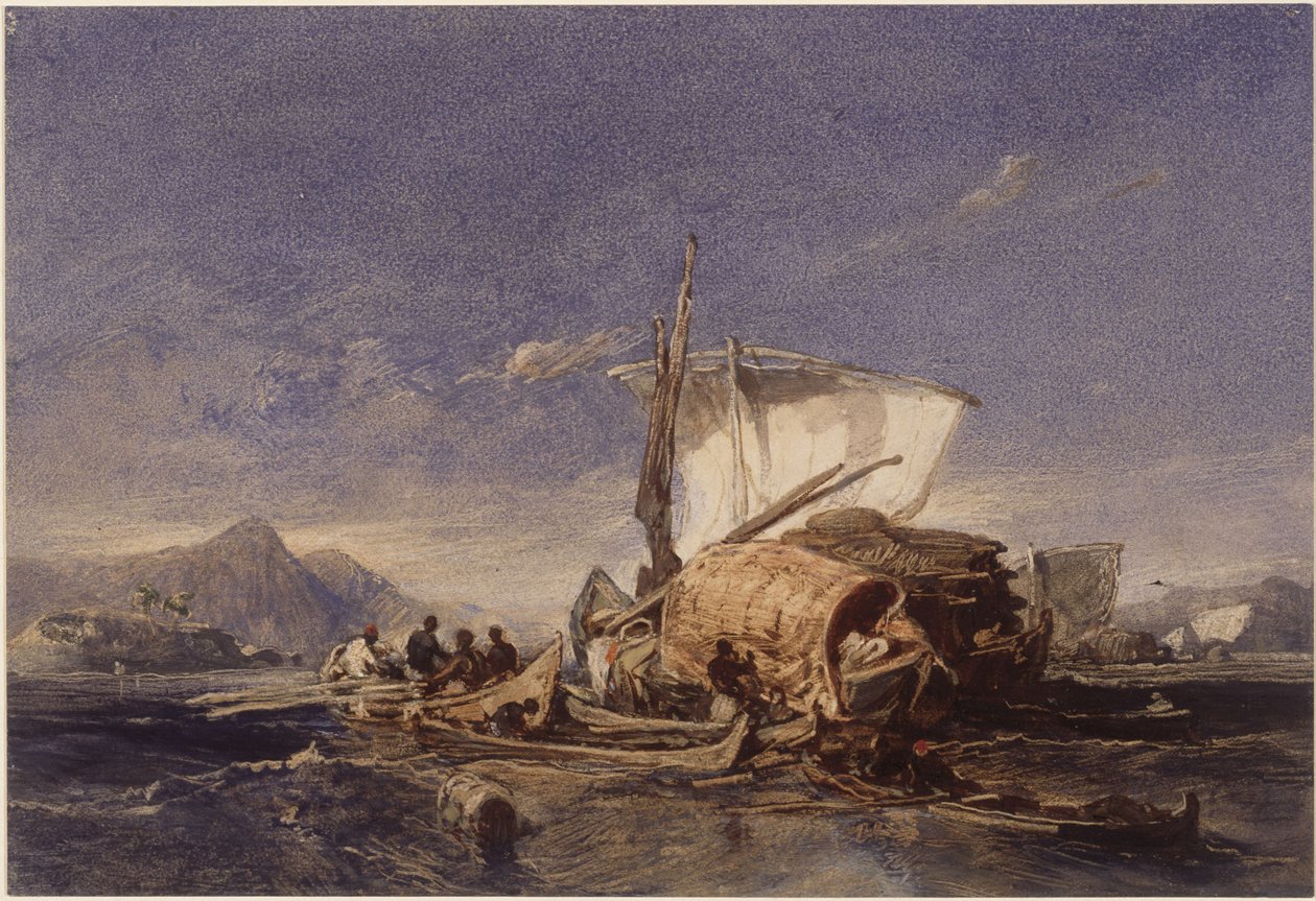 Boote mit Schwarzafrikanern in der Bucht von Guanabara (Rio de Janeiro) von Eduard Hildebrandt