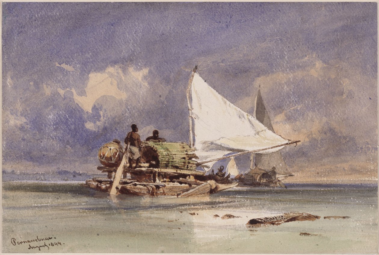 Jangadas auf dem Meer bei Pernambuco von Eduard Hildebrandt