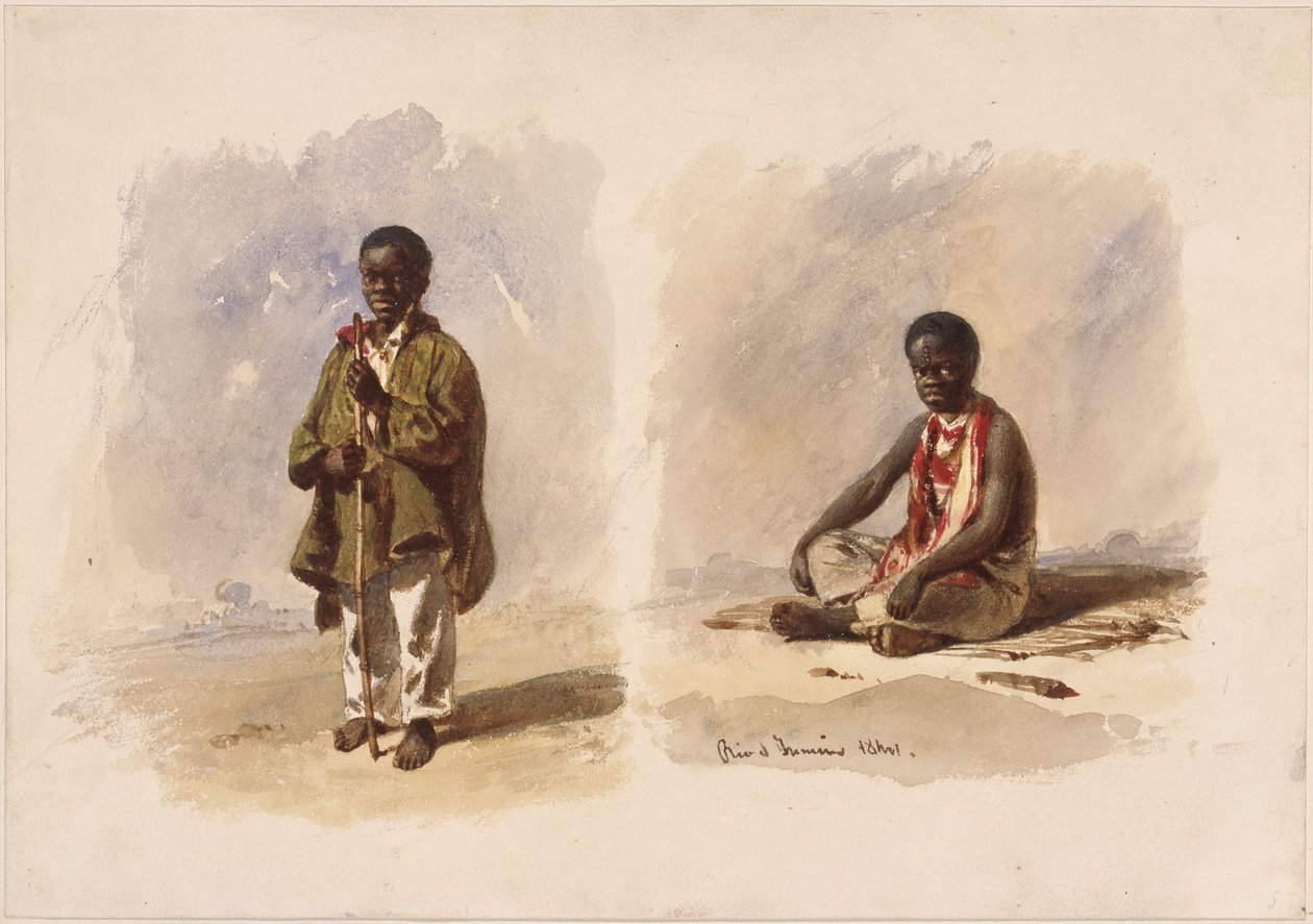 Zwei kleine Afrobrasilianer; einer stehend, der andere sitzend von Eduard Hildebrandt
