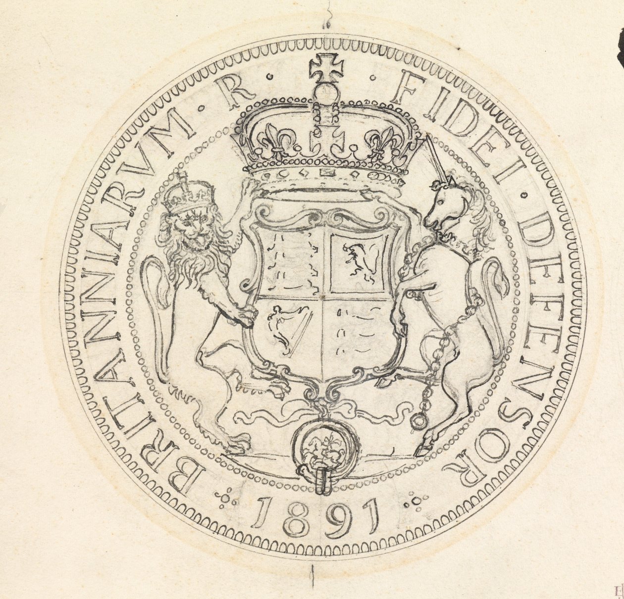 Zwei Entwurfsskizzen für den Florin und Shilling, 1891 von Edward John Poynter