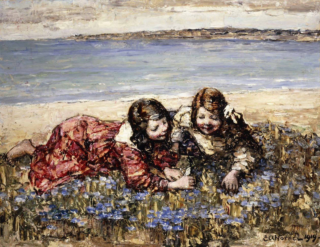 Blumen am Meeresufer sammeln von Edward Atkinson Hornel
