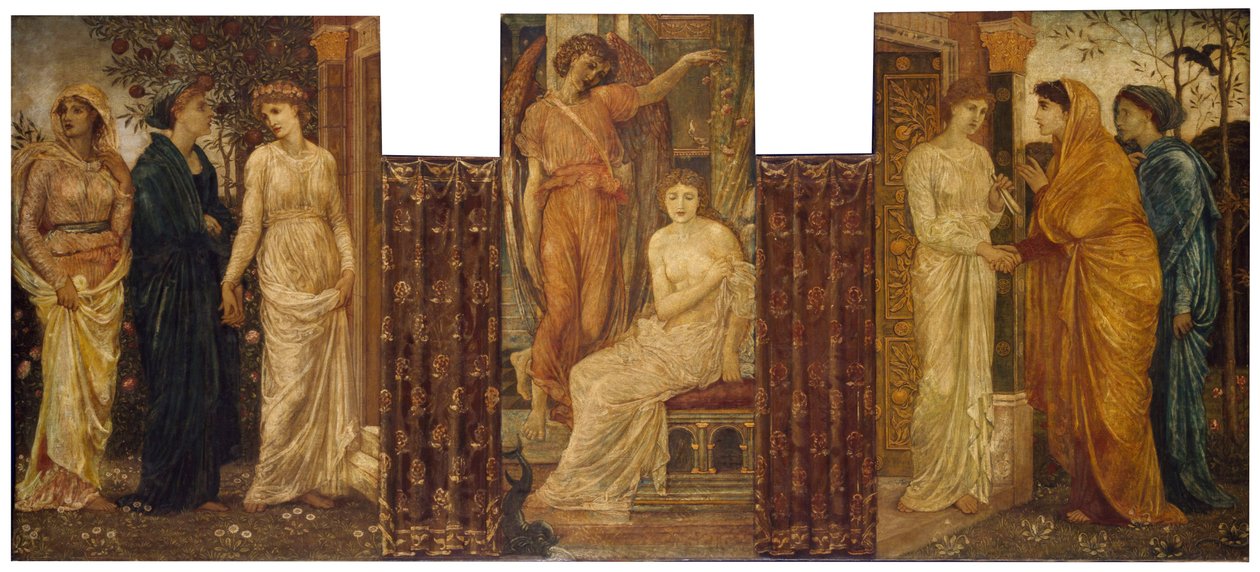 Amor und Psyche - Palace Green Wandgemälde - Psyches Schwestern besuchen sie im Haus des Amor von Edward Burne Jones