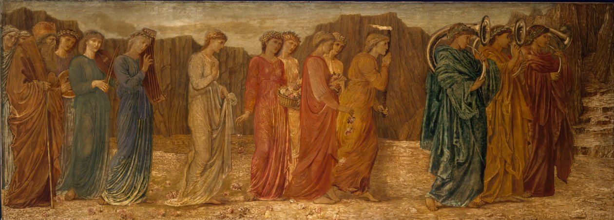 Amor und Psyche - Palace Green Wandgemälde - Der König und andere Trauernde verlassen Psyche dem Monster von Edward Burne Jones