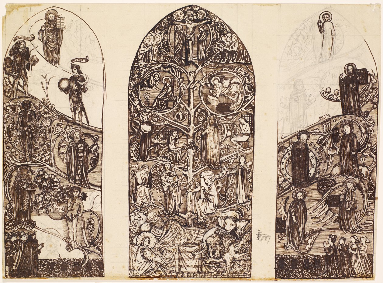 Der Baum Jesse, Entwurf für ein Buntglasfenster in der Waltham Abbey, hergestellt von Powell & Co., 1860 von Edward Burne Jones