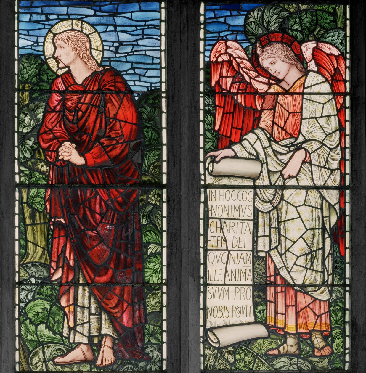 St. Johannes & Engel mit Schriftrolle (1895) von Edward Coley and Dearle Burne Jones