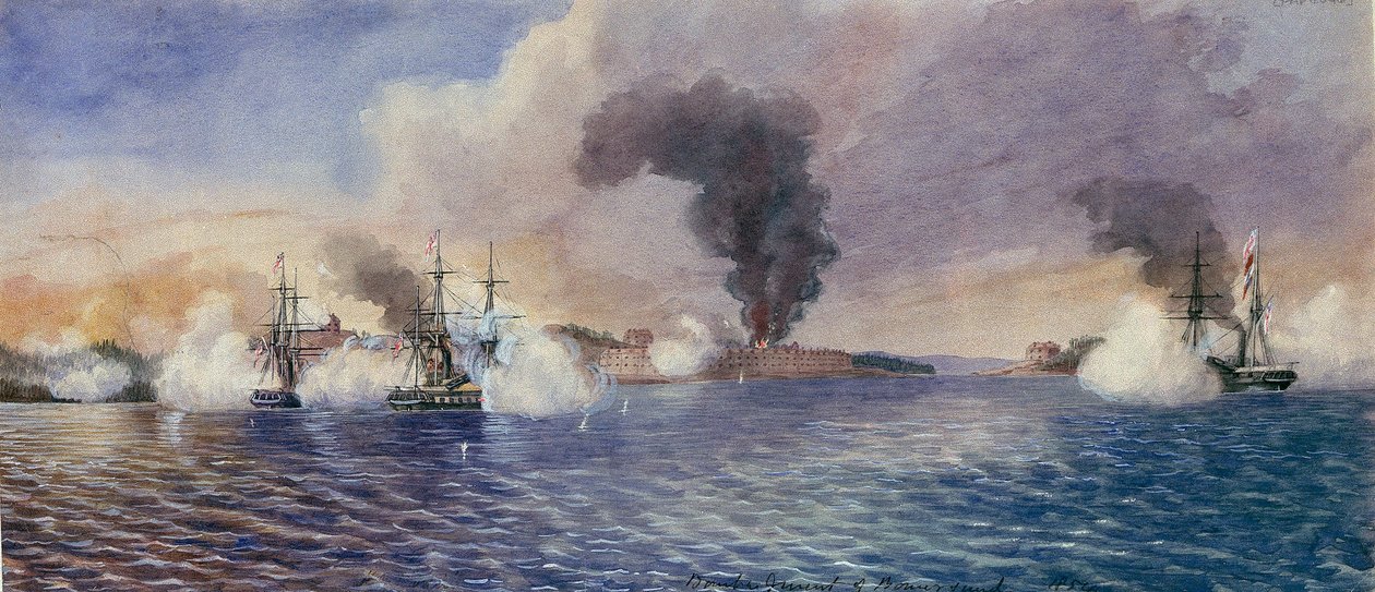 Die Bombardierung von Bomarsund (Finnland), August 1854, während des Krimkrieges (1853-1856) von Edward Hodges Cree