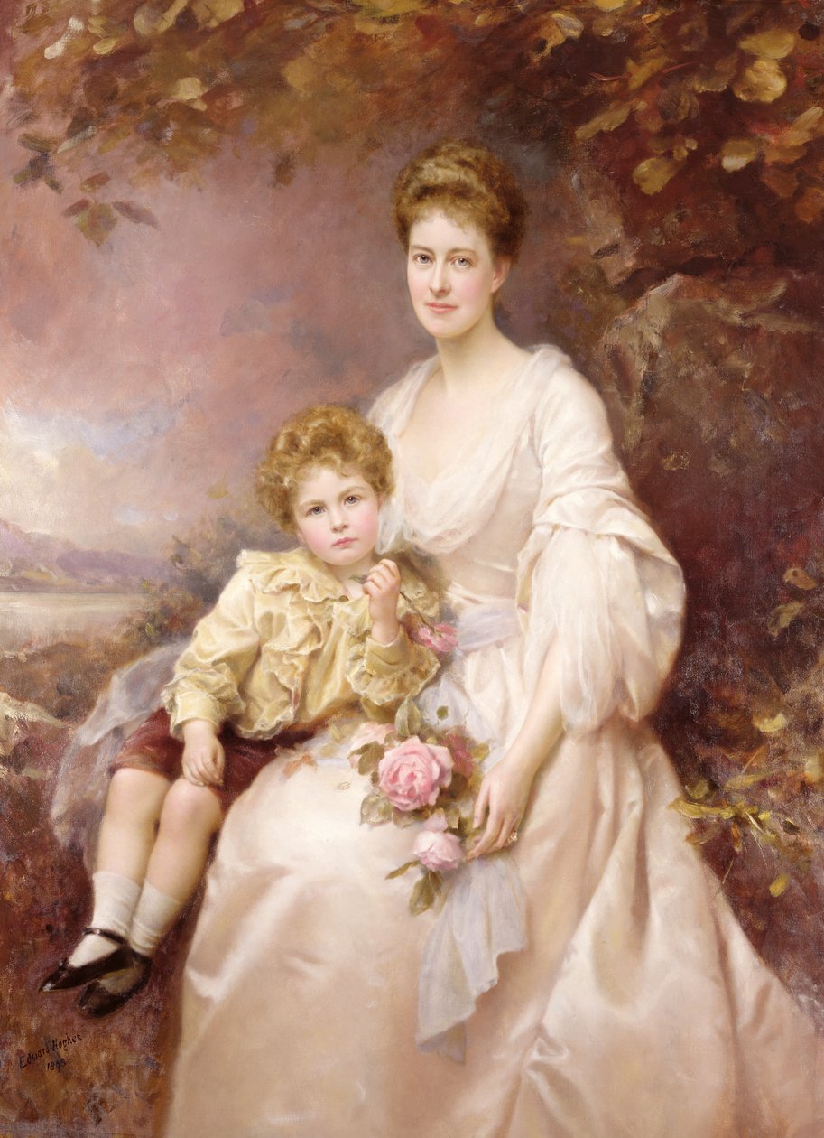 Porträt von Laura Gwendolen Gascoigne und ihrem Sohn Alvary von Edward Hughes