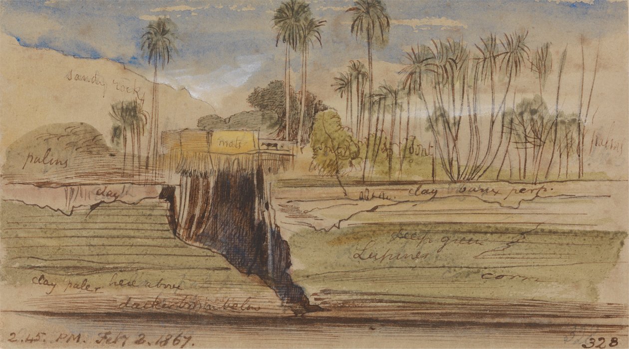 Zwischen Ibreem und Wady Halfeh, 14:45 Uhr, 2. Februar 1867 von Edward Lear