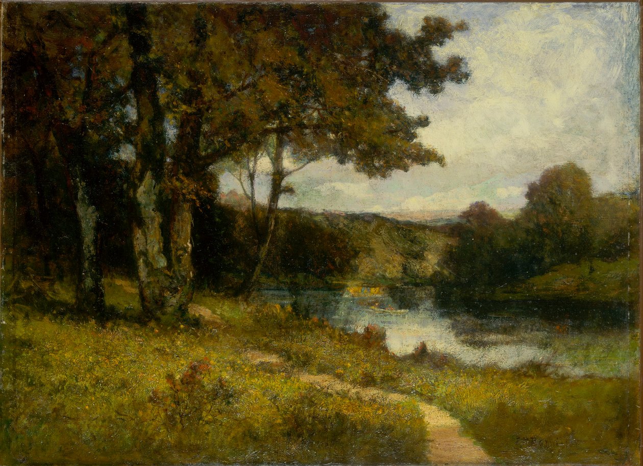 Ohne Titel (Landschaft, Bäume am Fluss) von Edward Mitchell Bannister