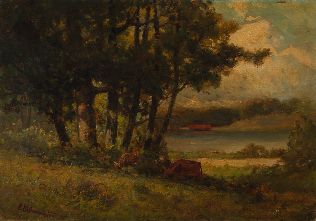 Ohne Titel, Landschaft mit Kühen, die in der Nähe des Flusses grasen, 1891 von Edward Mitchell Bannister